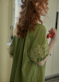 Willow Garden Embroidered Blouse | Romantic Green Cotton Shirt