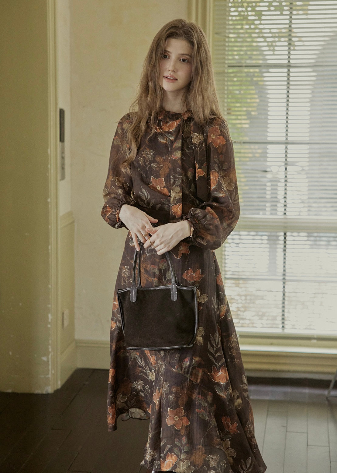 Victorian Oil Painting Floral Chiffon Maxi Dress