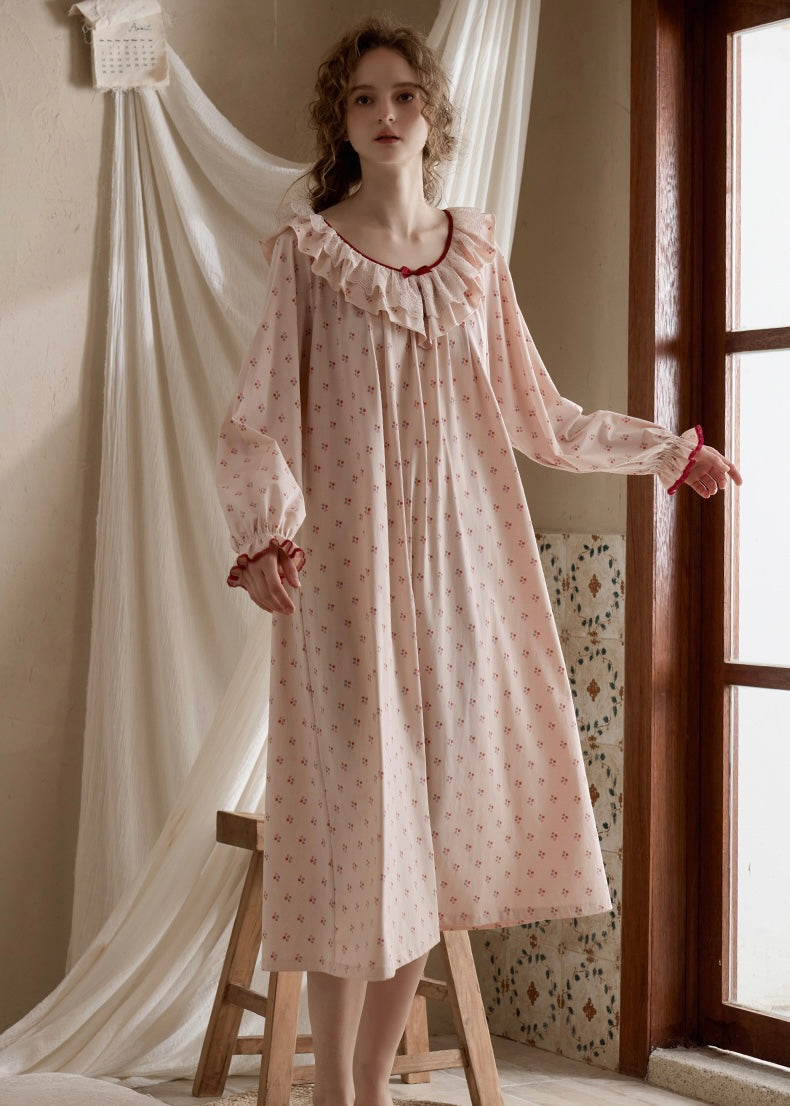 Rosalie Dream Vintage Floral Ruffle Sleepwear Nightdress(2COLOR)
