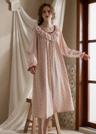 Rosalie Dream Vintage Floral Ruffle Sleepwear Nightdress(2COLOR)