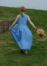 Sky Blue Sleeveless Cotton Summer Loose and Slim Dress