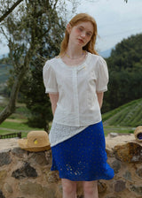 Soft Lace Panel White Short Sleeve Blouse