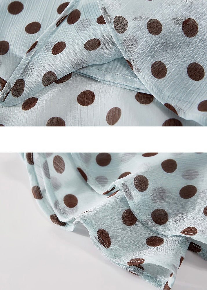 Soft Blue Polka Dot Ruffle Mini Skirt Vintage A-Line Layered Hem Skirt