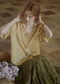 Amber Ruffle Bloom Blouse | Vintage Yellow Embroidered Top