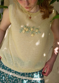 Elara Butter Yellow Floral Embroidered Knit Vest