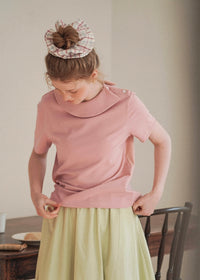 Morning Collar Knit Top Soft Vintage Short Sleeve Tee(2COLOR)