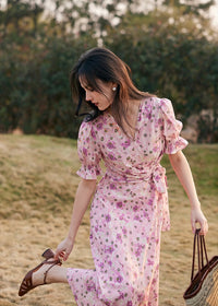 Amélie Rose Garden Wrap Dress | Romantic Pink Floral Dress