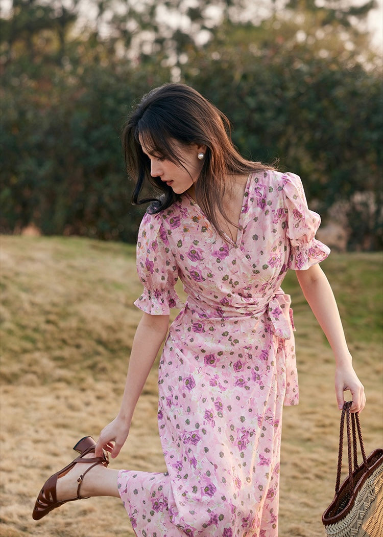 Amélie Rose Garden Wrap Dress | Romantic Pink Floral Dress