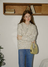 Speckled Cream Gray Vintage Cozy Pullover Sweater