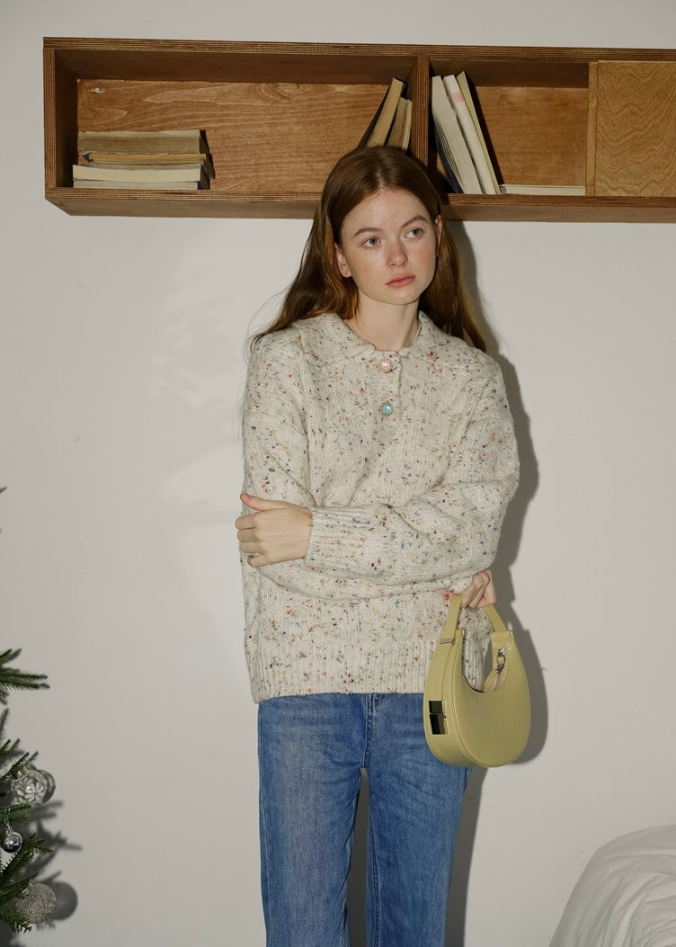 Speckled Cream Gray Vintage Cozy Pullover Sweater