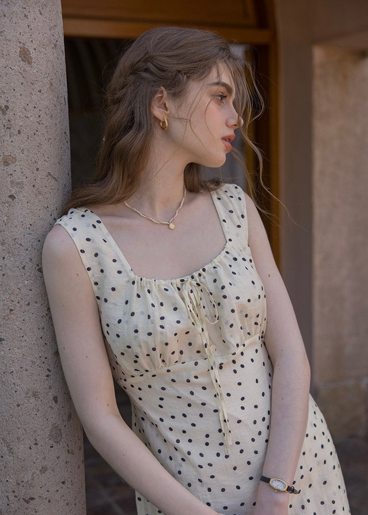 Élodie Polka Dot Square Neck Long Dress