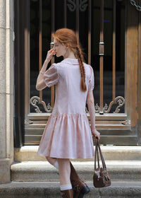 Rosecloud Button Soft Pink Puff Sleeve Mini Dress