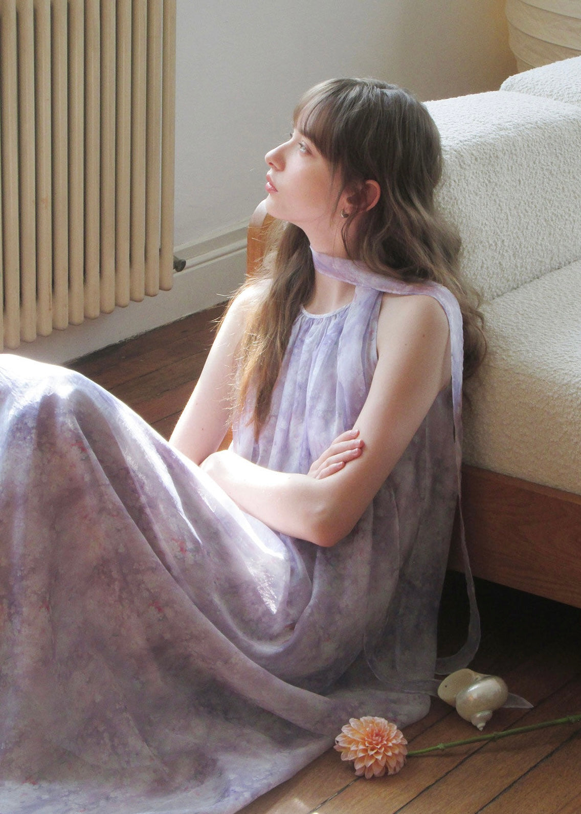 Lilac Veil Flowing Halter Maxi Dress