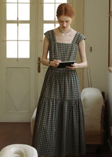 Mellow Check Tiered Dress | Vintage Green Gingham Sleeveless Long Dress