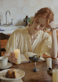 Butterlight Poem Blouse | Pintuck Vintage Top in Ivory Yellow