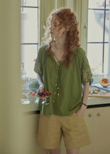 Willow Garden Embroidered Blouse | Romantic Green Cotton Shirt