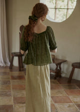 Château Garden Pintuck Blouse | Vintage Dark Green Peplum Top