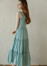 Mint Ruffle Melody Tiered Sleeveless Long Vintage Long Dress