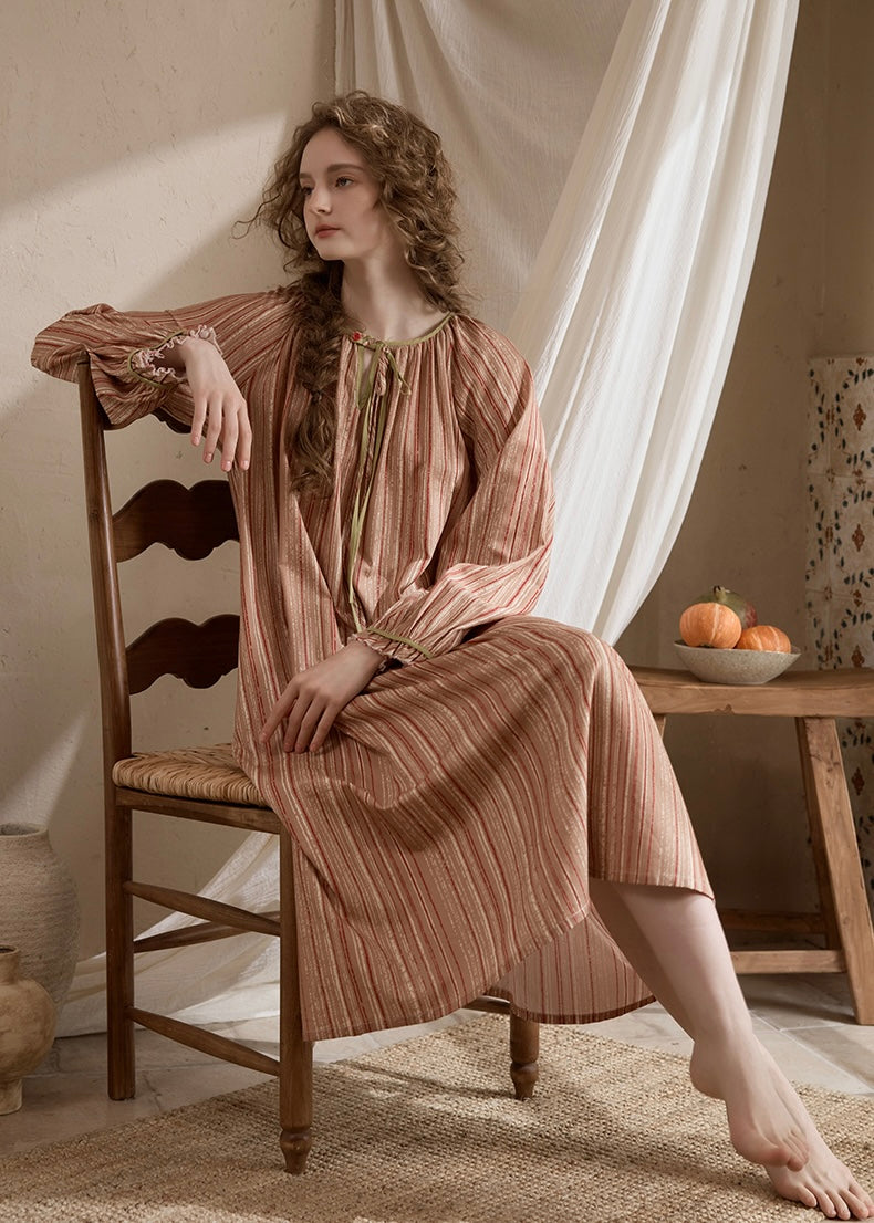 Autumn Lines Cotton Vintage Nightdress