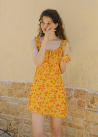 Golden Meadow Floral Ribbon Mini Dress