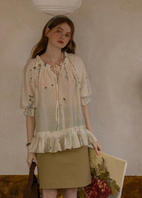 Muse Garden Blouse | Vintage Sheer Embroidered Ruffle Shirt