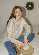 Speckled Cream Gray Vintage Cozy Pullover Sweater