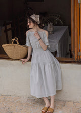 Convertible Off-Shoulder Smocked Cotton Dress