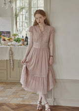 Blush Pink Lace Vintage Short Sleeve Summer Dress