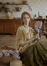 Amber Ruffle Bloom Blouse | Vintage Yellow Embroidered Top