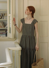 Mellow Check Tiered Dress | Vintage Green Gingham Sleeveless Long Dress