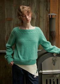 Mint Meadow Jacquard Knit Boat Neck Vintage Sweater