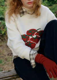 Tomato Jacquard Crew Neck Knit Sweater