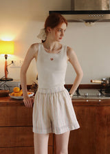 Morning Haze Soft Stripe Set | Pastel Vintage Shirt & Shorts Outfit