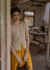 Été Knit Button Top | Slim Fit V-Neck Ribbed Summer Cardigan Blouse(2COLOR)