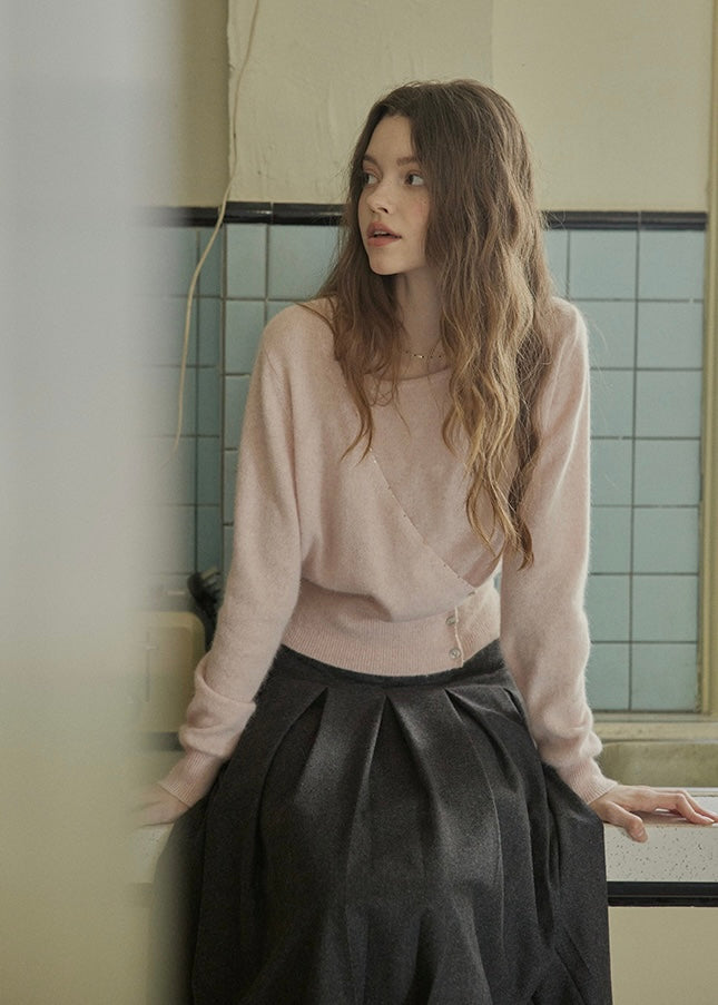 Romantic Wrap Button Knit Cardigan(2COLOR)