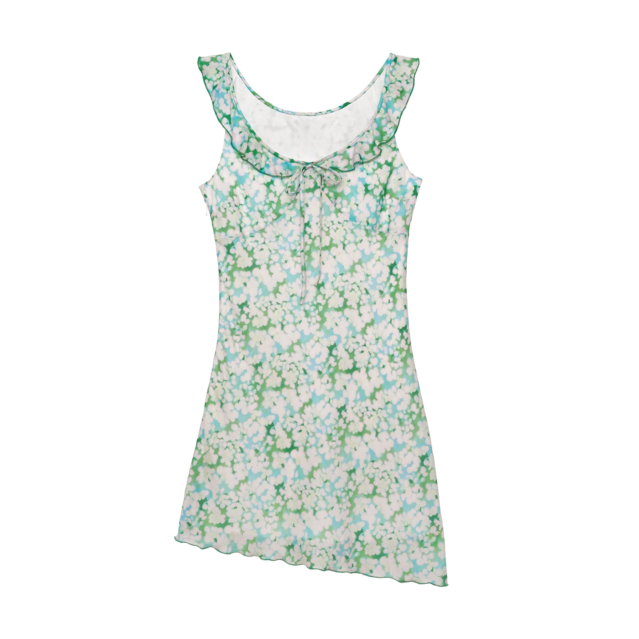 Green Petal Sheer Floral Ribbon Sleeveless Top