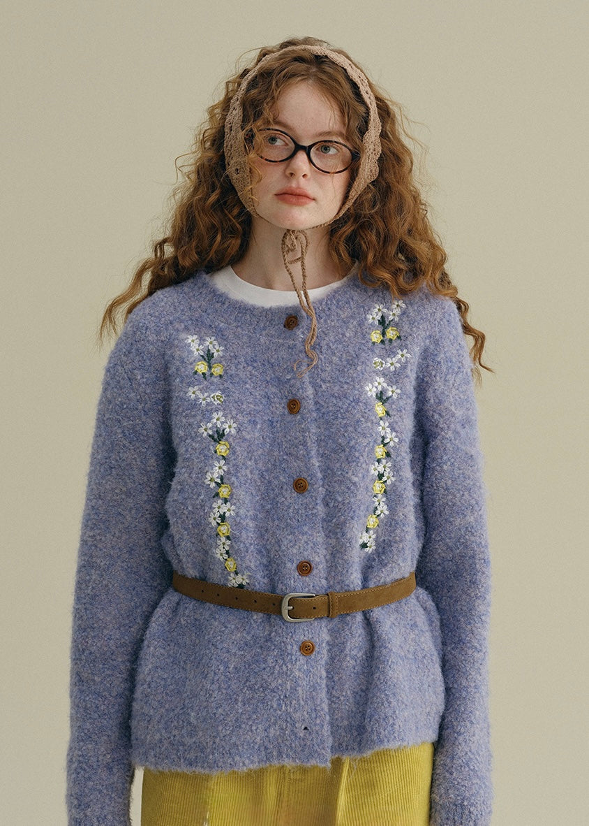Vintage Garden Floral Embroidered  Knitwear Cardigan (2COLOR)