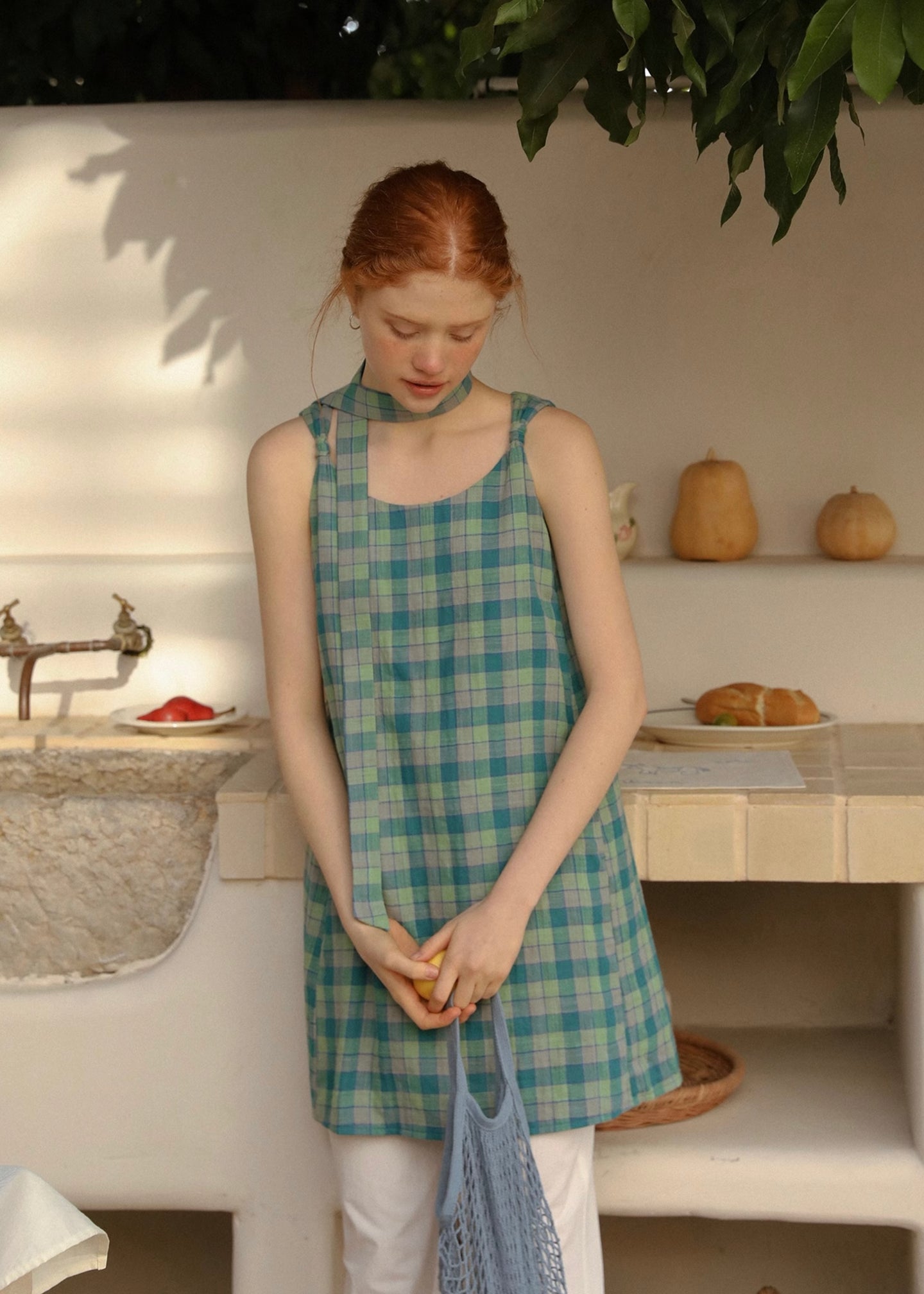 Seaside Check Muse Retro Layered Sleeveless Tunic Top