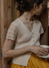 Été Knit Button Top | Slim Fit V-Neck Ribbed Summer Cardigan Blouse(2COLOR)