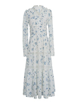 Blue Garden Vintage Floral Long Sleeve Dress