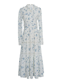 Blue Garden Vintage Floral Long Sleeve Dress