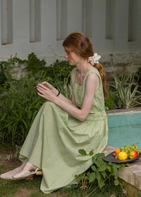 Garden Rhythm Smocked Waist Sleeveless Dress(2COLOR)
