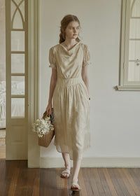 Aveline Draped Neck Floral Embroidered Dress
