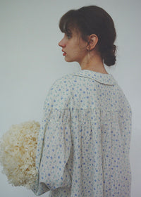 Blue Floral Cotton Nightdress Peter Pan Collar Long Sleeve Vintage Loungewear