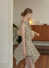 Lemon Past Days Check Ruffle Sleeveless Vintage Plaid Dress