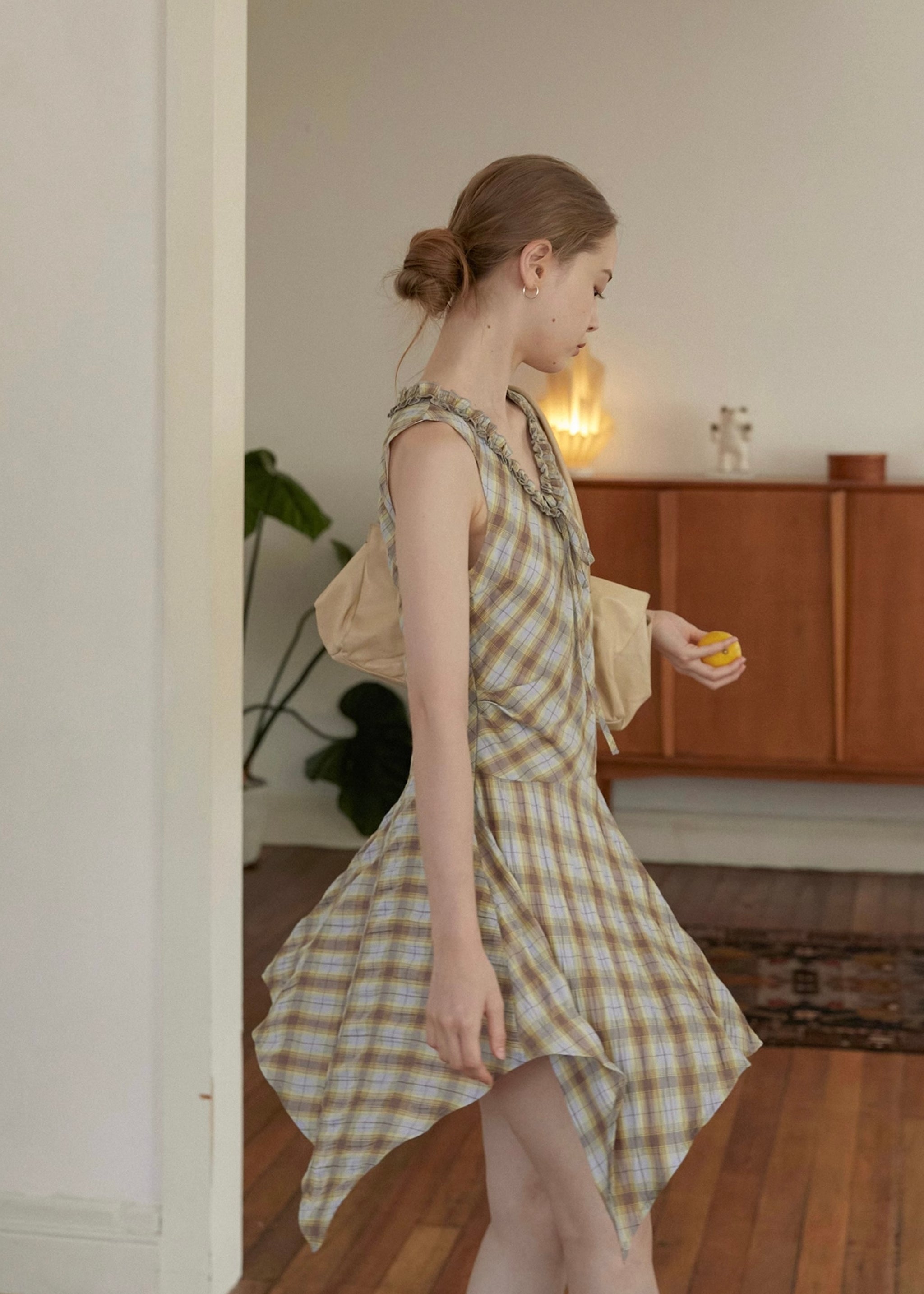 Lemon Past Days Check Ruffle Sleeveless Vintage Plaid Dress