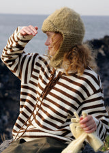 Brown Striped Tie-Front Knit Sweater
