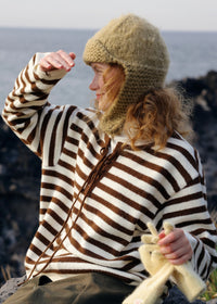 Brown Striped Tie-Front Knit Sweater