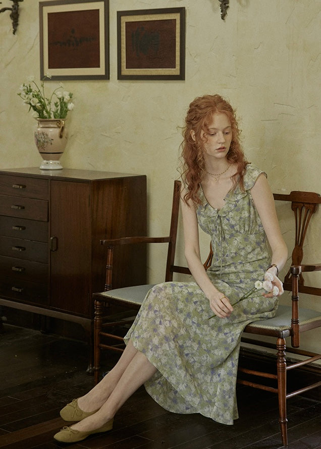 Morning Herb Garden Floral Ruffle Dress