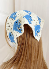 Sea Whimsy Crochet Hair Scarf Blue Dolphin Vintage Head Wrap